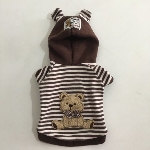 Bear Striped Hoodie Dog Clothes Brown Size Medium - Picture 1 of 10